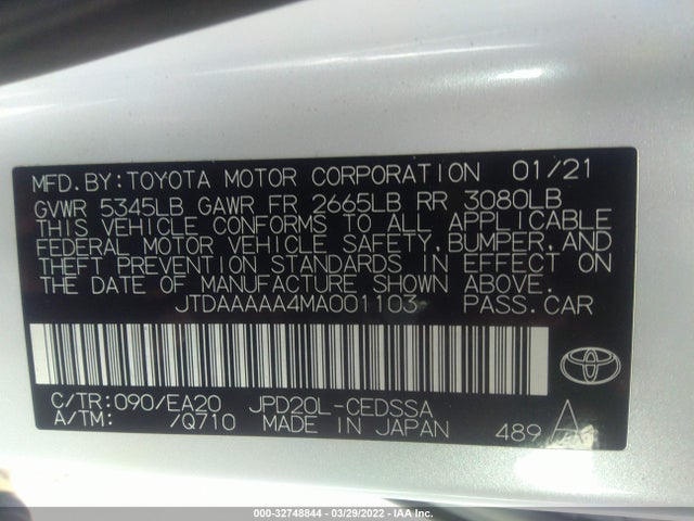 2021 Toyota Mirai, VIN: JTDAAAAA4MA001103