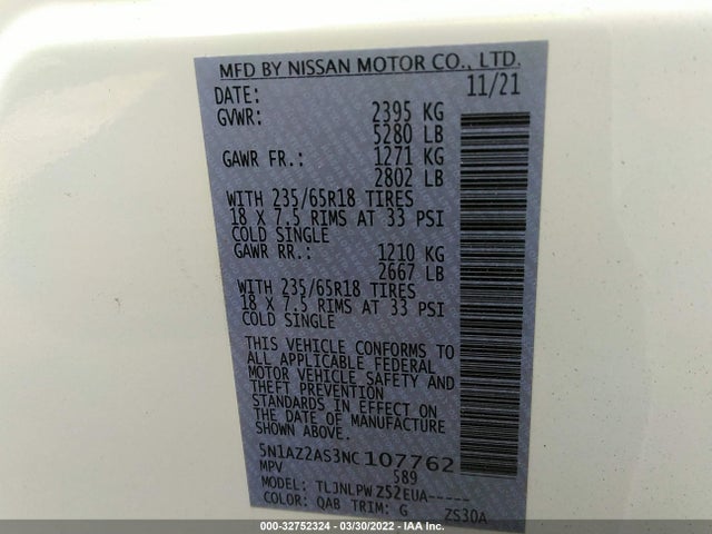2022 Nissan Murano, VIN: 5N1AZ2AS3NC107762