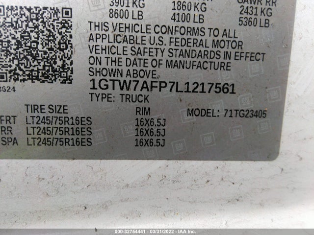 2020 GMC Savana, VIN: 1GTW7AFP7L1217561