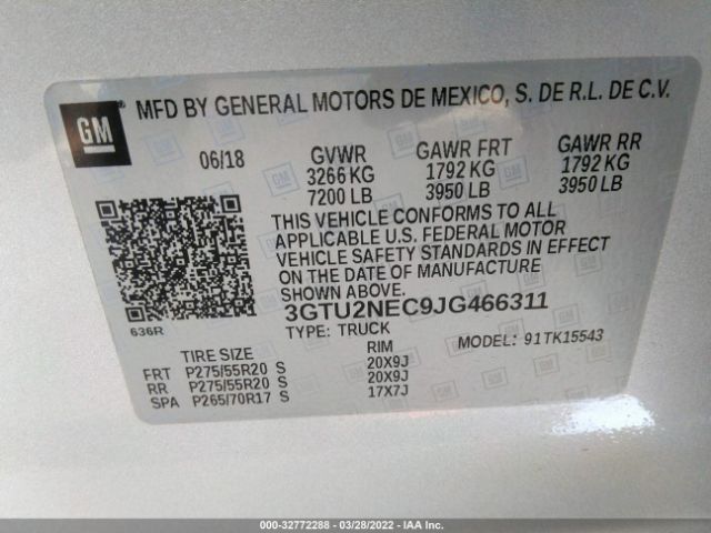 3GTU2NEC9JG466311 GMC Sierra 1500 Slt