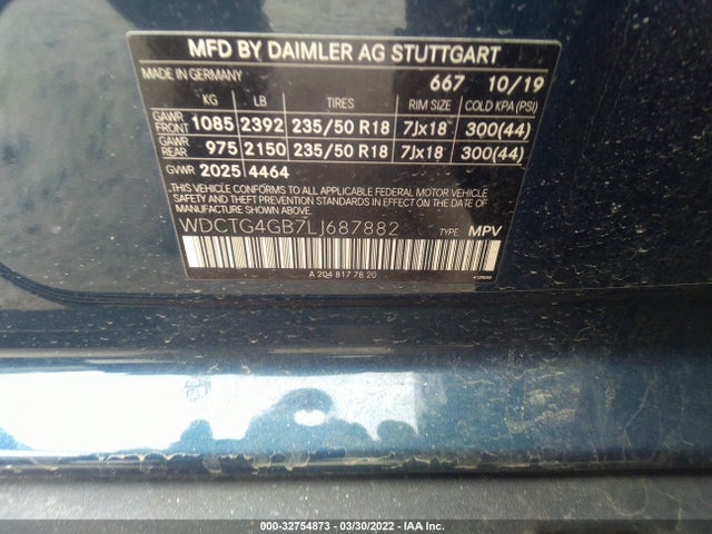 2020 Mercedes-Benz GLA-Class, VIN: WDCTG4GB7LJ687882