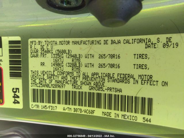 2020 TOYOTA TACOMA 3TMCZ5AN0LM289697 Photo 8