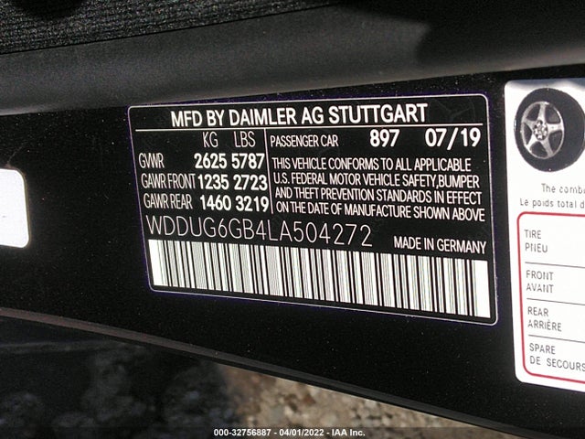 2020 Mercedes-Benz S-Class, VIN: WDDUG6GB4LA504272
