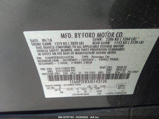 2018 Ford Taurus, VIN: 1FAHP2F83JG143126
