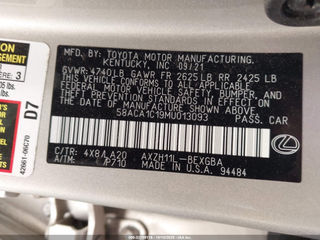 2021 LEXUS ES 300H 58ACA1C19MU013093 Photo 8