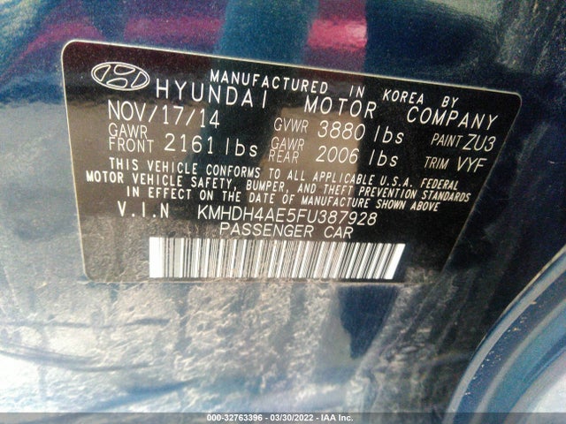 2015 Hyundai Elantra, VIN: KMHDH4AE5FU387928