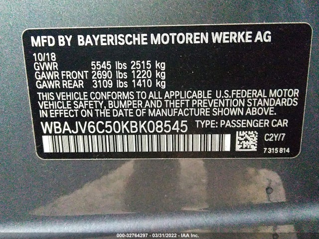2019 BMW 6 Series, VIN: WBAJV6C50KBK08545
