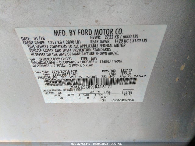 2018 Ford Flex, VIN: 2FMGK5C89JBA16121
