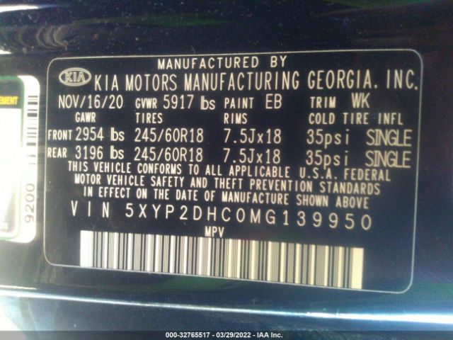 5XYP2DHC0MG139950 KIA Telluride Lx
