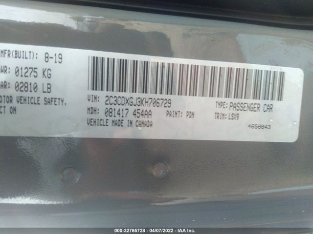 2019 Dodge Charger, VIN: 2C3CDXGJ3KH706729