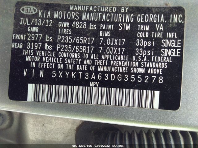 5XYKT3A63DG355278 KIA SORENTO LX