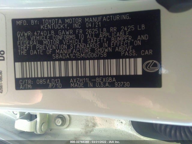 2021 Lexus ES, VIN: 58ADA1C15MU006758