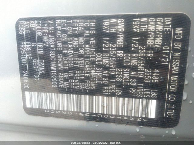 JN8AT3DC1MW102903 Nissan Rogue Platinum Fwd