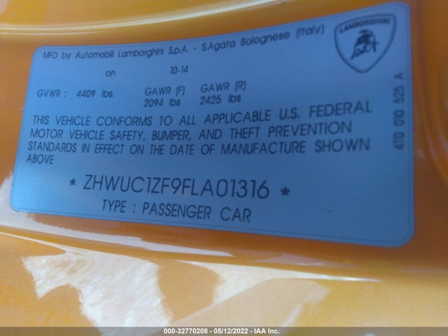 2015 Lamborghini Huracan, VIN: ZHWUC1ZF9FLA01316