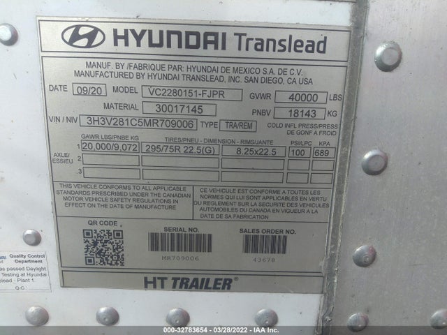 3H3V281C5MR709006 Hyundai Translead Inc Hyundai Translead Trailers