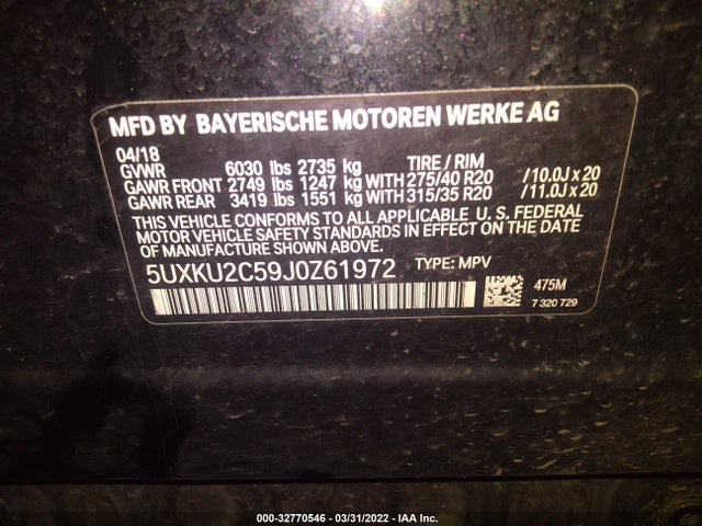 2018 BMW X6, VIN: 5UXKU2C59J0Z61972