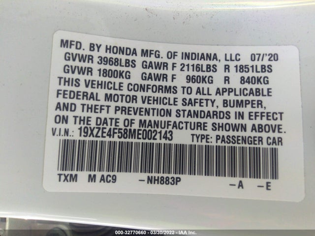 2021 Honda Insight, VIN: 19XZE4F58ME002143