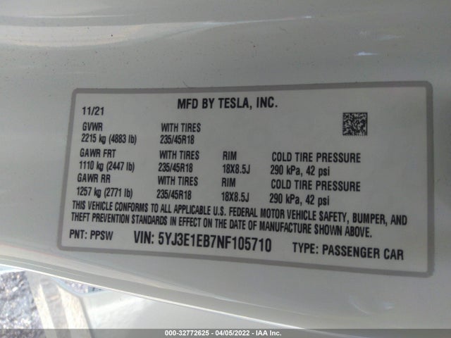 Tesla Model 3 Long Range 2022 5YJ3E1EB7NF105710 Image 10