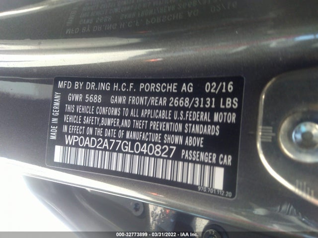 2016 Porsche Panamera, VIN: WP0AD2A77GL040827