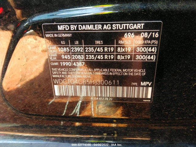 2017 Mercedes-Benz GLA-Class, VIN: WDCTG4GB5HJ300611