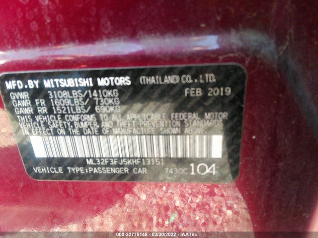 2019 Mitsubishi Mirage, VIN: ML32F3FJ5KHF13151