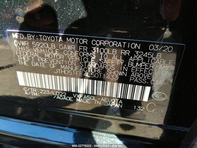 2020 Lexus LS, VIN: JTHD51FF4L5011433