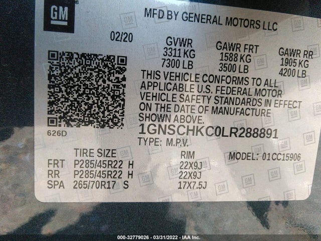 2020 Chevrolet Suburban, VIN: 1GNSCHKC0LR288891