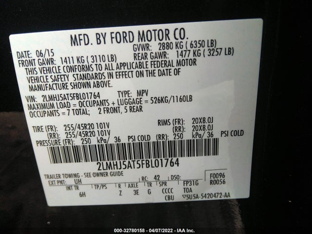 2015 Lincoln MKT, VIN: 2LMHJ5AT5FBL01764
