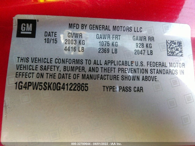 2016 Buick Verano, VIN: 1G4PW5SK0G4122865