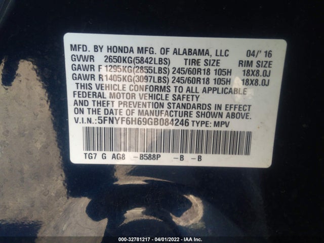 Honda Pilot Ex-l 2016 5FNYF6H69GB084246 Image 9