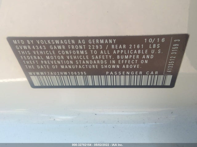2017 Volkswagen Golf R, VIN: WVWWF7AU2HW106395