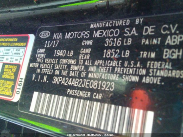 3KPA24AB2JE081923 KIA RIO LX