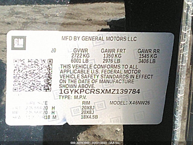 2021 Cadillac XT6, VIN: 1GYKPCRSXMZ139784