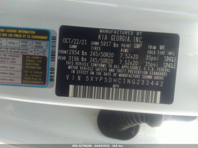 5XYP5DHC1NG233442 KIA Telluride Sx