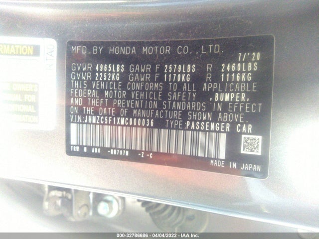 2021 Honda Clarity, VIN: JHMZC5F1XMC000036