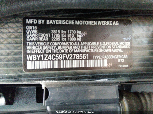 2015 BMW i3, VIN: WBY1Z4C59FV278561