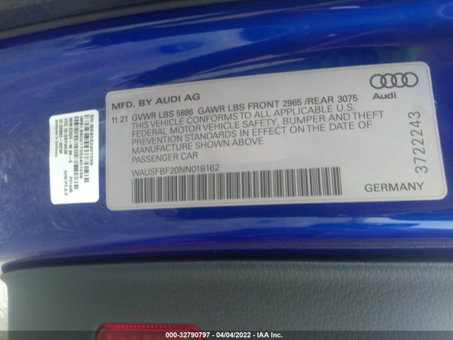 2022 Audi S7, VIN: WAUSFBF20NN018162