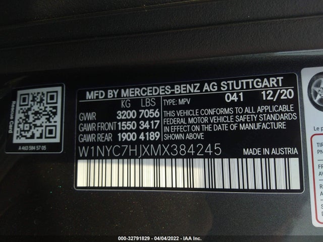 2021 Mercedes-Benz G-Class, VIN: W1NYC7HJXMX384245