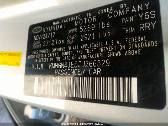 2018 Genesis G80, VIN: KMHGN4JE5JU266329