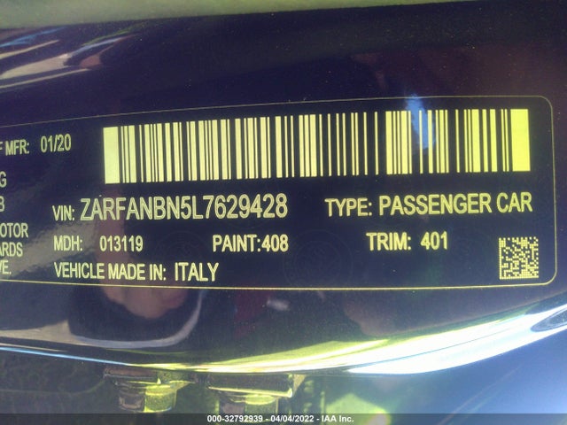 2020 Alfa Romeo Giulia, VIN: ZARFANBN5L7629428