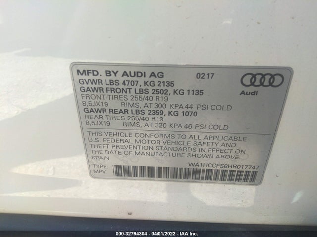 2017 Audi Q3, VIN: WA1HCCFS8HR017747
