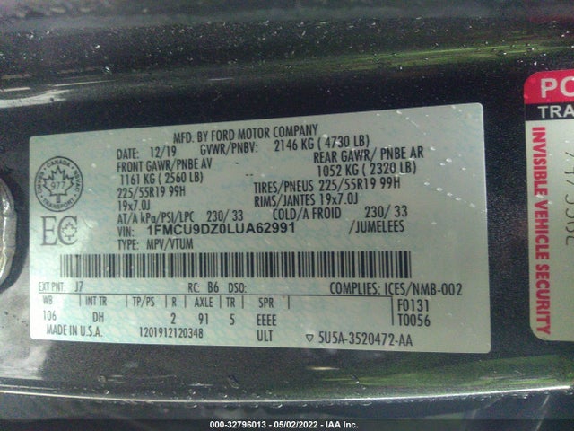 2020 Ford Escape, VIN: 1FMCU9DZ0LUA62991