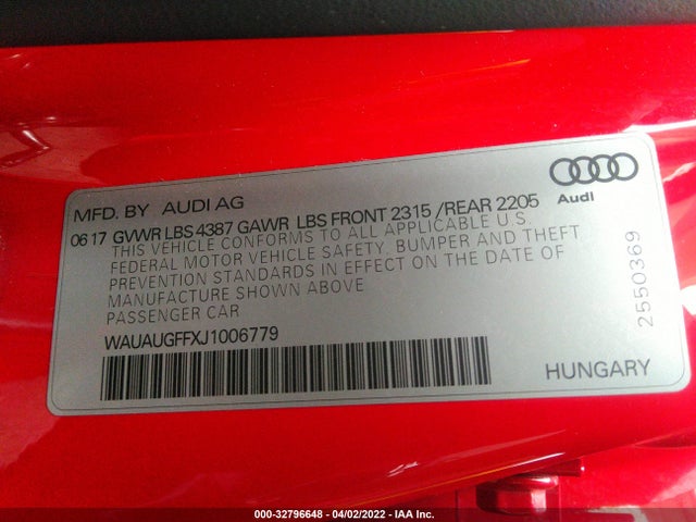 2018 Audi A3, VIN: WAUAUGFFXJ1006779