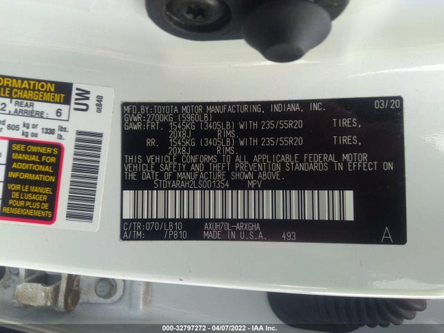2020 Toyota Highlander, VIN: 5TDYARAH2LS001354