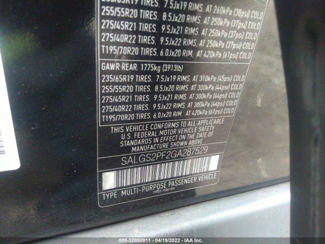 2016 Land Rover Range Rover, VIN: SALGS2PF2GA287529