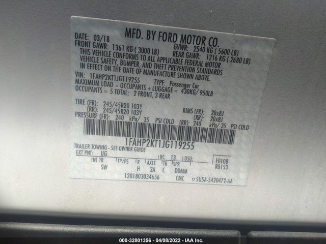 2018 Ford Taurus, VIN: 1FAHP2KT1JG119255