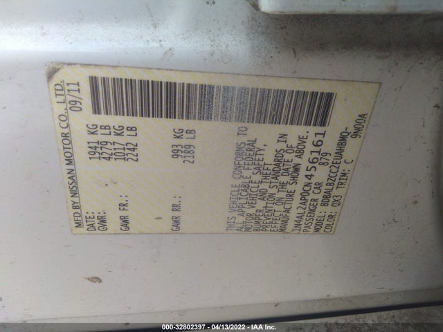2012 NISSAN ALTIMA VIN: 1N4AL2AP0CN456161