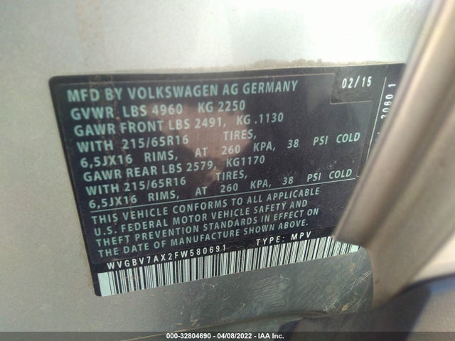 2015 Volkswagen Tiguan, VIN: WVGBV7AX2FW580691