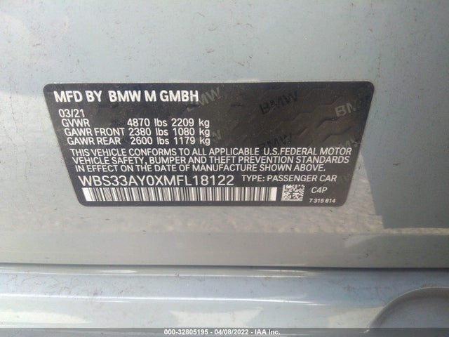 2021 BMW M3, VIN: WBS33AY0XMFL18122