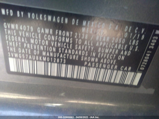 2019 Volkswagen Golf, VIN: 3VWG57AU8KM012873